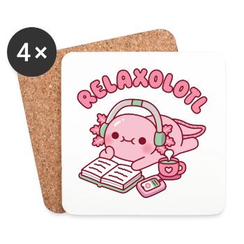 Niedlicher Axolotl entspannt mit Buch Relaxolotl Wortspiel - Untersetzer (4er-Set) - Weiß - Vorne