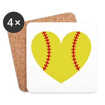 Softball heart - Coasters (set of 4) - white - Front