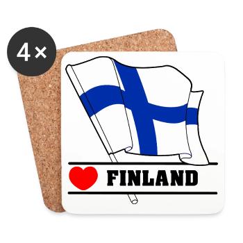 FINLANDE Drapeau avec cœur - Dessous de verre (lot de 4) - blanc - Devant