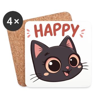 Chat Noir Heureux Cartoon - Dessous de verre (lot de 4) - blanc - Devant