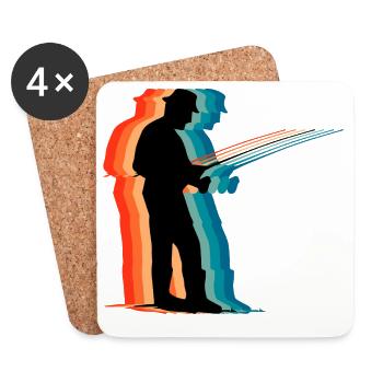 Retro-Fischer-Silhouette Vintage-Angelpapa - Untersetzer (4er-Set) - Weiß - Vorne