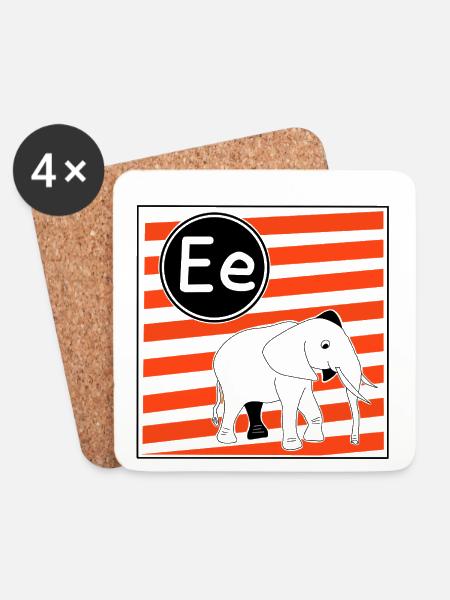 E for Elephant Letters for Learning to Read - Coasters (set of 4) - white