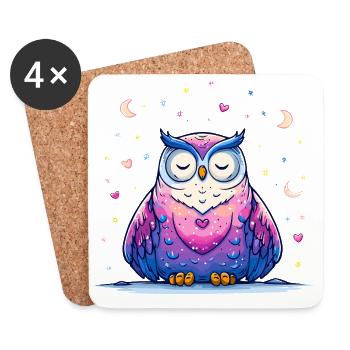 Amour de la chouette au clair de lune - Dessous de verre (lot de 4) - blanc - Devant