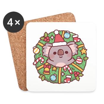 Un joli koala en couronne de Noël - Dessous de verre (lot de 4) - blanc - Devant