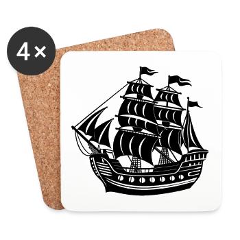 Navire pirate - Dessous de verre (lot de 4) - blanc - Devant