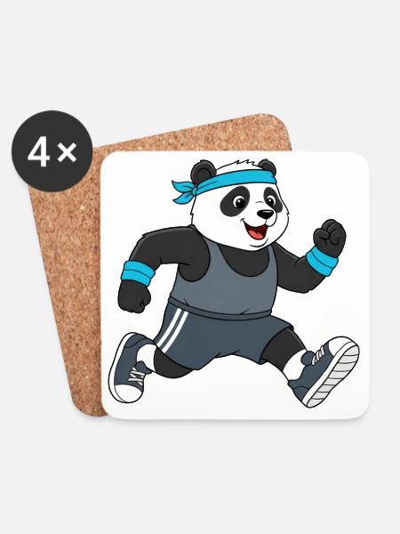 Süßer Panda Cartoon Joggen Marathon Laufen - Untersetzer (4er-Set) - Weiß