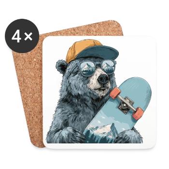Bär Skater mit Bergreflexion - Untersetzer (4er-Set) - Weiß - Vorne