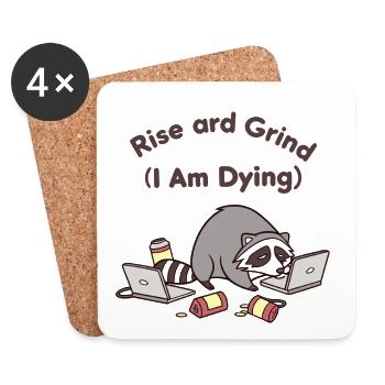 Stand Up Hustle and Grind Raccoon Shirt - Coasters (set of 4) - white - Front