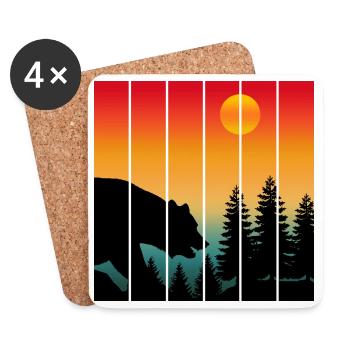 FAUNE DES OURS AU COUCHER DU SOLEIL NATURE - Dessous de verre (lot de 4) - blanc - Devant