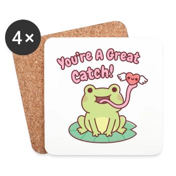 Cute Frog Catches Heart You Are A Great Catch - Coasters (set of 4) - white - Front