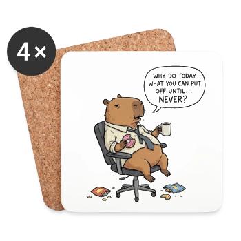 Procrastination du castor capybara au bureau - Dessous de verre (lot de 4) - blanc - Devant