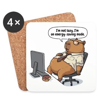 Energiesparender Capybara Biber am Arbeitsplatz - Untersetzer (4er-Set) - Weiß - Vorne
