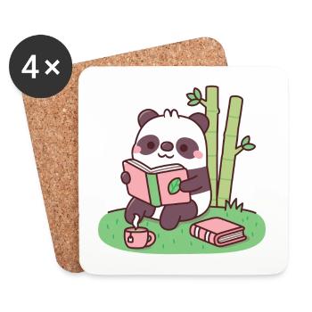 Cute Panda Reading A Book Near Bamboo Plants - Coasters (set of 4) - white - Front