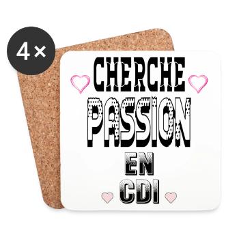 Cherche Passion en CDI - Dessous de verre (lot de 4) - blanc - Devant