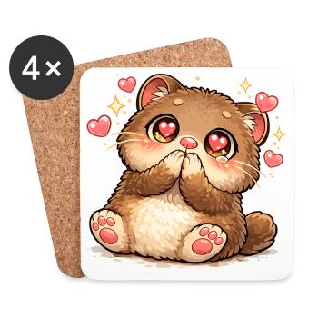 Yeux en forme de cœur de chaton Kawaii - Dessous de verre (lot de 4) - blanc - Devant