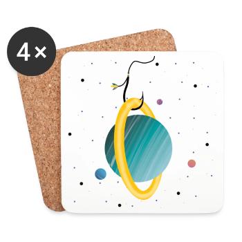 Planète accrochée (2/3) - Dessous de verre (lot de 4) - blanc - Devant