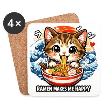 Kawaii Cat Ramen Noodles Anime Cat - Coasters (set of 4) - white - Front