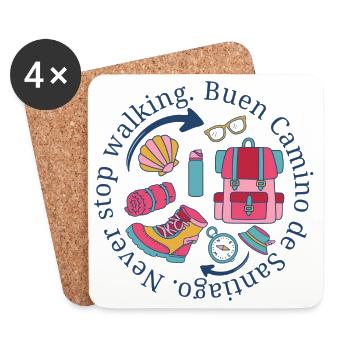 Buen Camino de Santiago Never Stop Walking Emblem - Coasters (set of 4) - white - Front