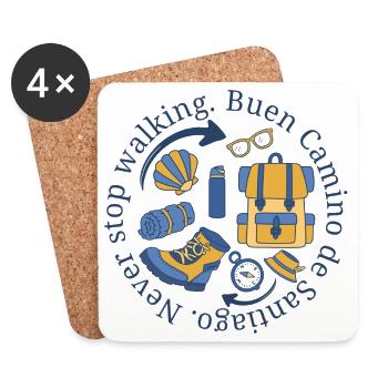 Buen Camino Ne Jamais Arrêter de Marcher en Bleu et Jaune - Dessous de verre (lot de 4) - blanc - Devant