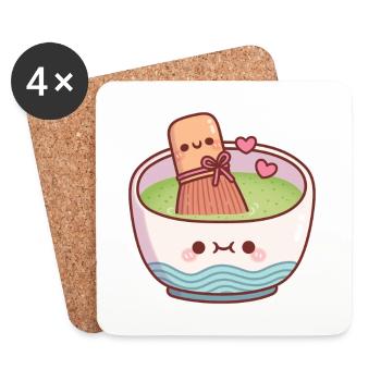 Cute Matcha Tea Bowl And Whisk Valentines Day - Coasters (set of 4) - white - Front