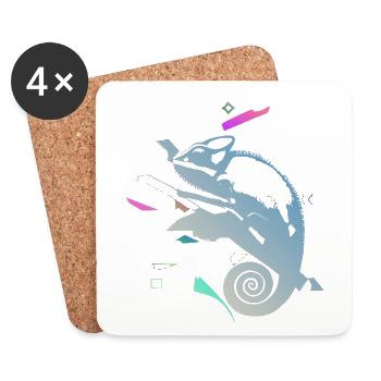 Caméléon en spirale dans un gradient néon - Dessous de verre (lot de 4) - blanc - Devant