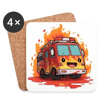 Kawaii Fire Truck Flames - Coasters (set of 4) - white - Front