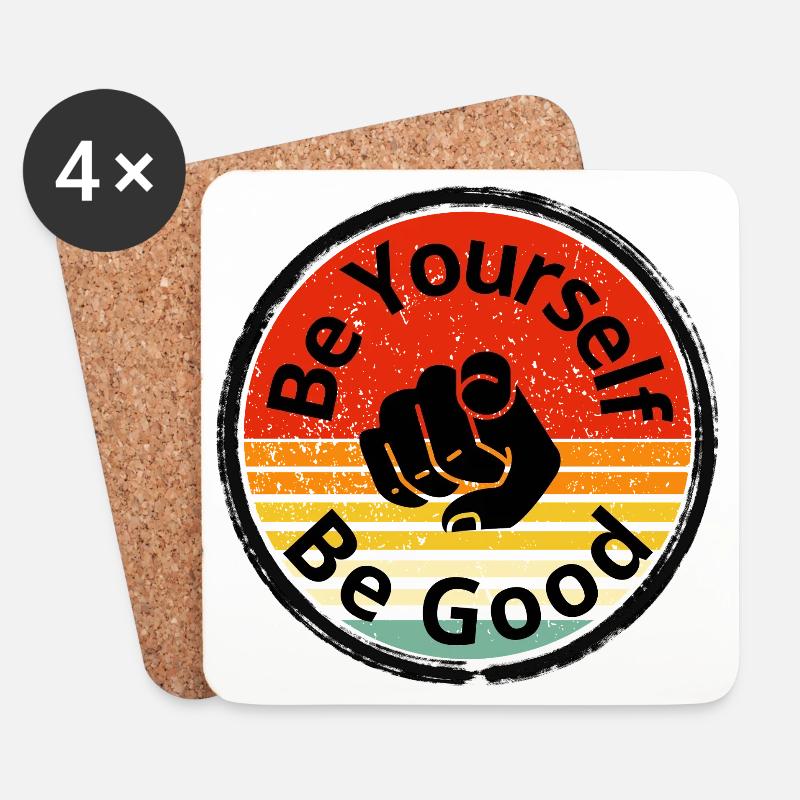 Be Good Retro-T-Shirt - Untersetzer (4er-Set) - Weiß