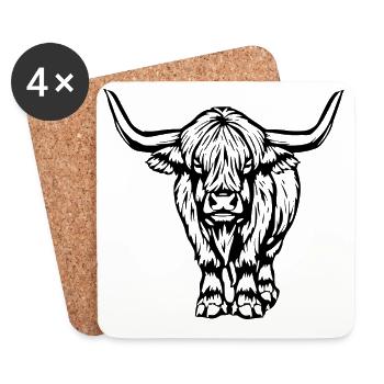 Bovins écossais des Highlands - Dessous de verre (lot de 4) - blanc - Devant