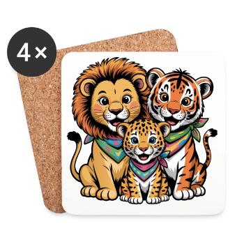 Süße Löwe Tiger Leopard Freunde - Untersetzer (4er-Set) - Weiß - Vorne
