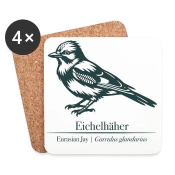 Jay Silhouette | Ornithology | Drawing - Coasters (set of 4) - white - Front