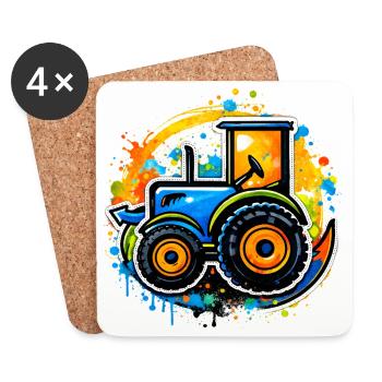 Bunter Traktor im Graffiti-Stil   - Untersetzer (4er-Set) - Weiß - Vorne