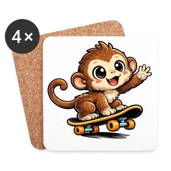Skate Affe Cartoon - Untersetzer (4er-Set) - Weiß - Vorne