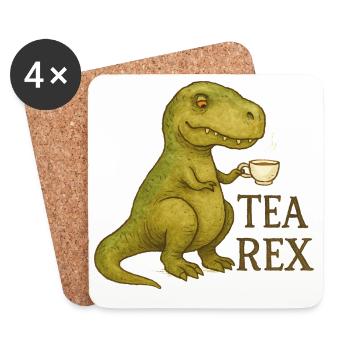 Tea Rex: Aquarell Dino Tea Time - Untersetzer (4er-Set) - Weiß - Vorne