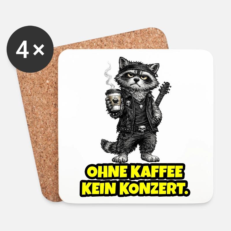 Ohne Kaffee kein Konzert – Waschbär (Rock) - Untersetzer (4er-Set) - Weiß