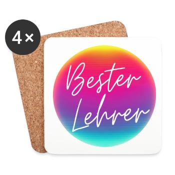 Beste Lehrer! Neon Kreis Personalisierbar - Untersetzer (4er-Set) - Weiß - Vorne