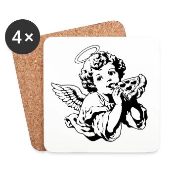 Pizza Angel – Cherub with pizza slice - Coasters (set of 4) - white - Front