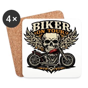 Motif de crâne de motard en tournée avec des tribus - Dessous de verre (lot de 4) - blanc - Devant
