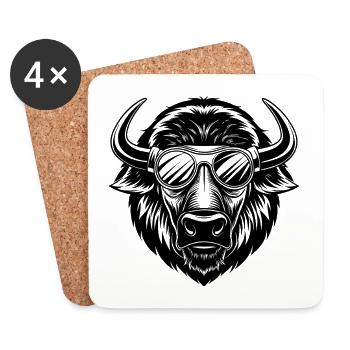 Tête de bison avec des lunettes de soleil - Dessous de verre (lot de 4) - blanc - Devant