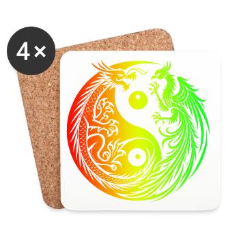 Yin Yang Drache und Phönix - Untersetzer (4er-Set) - Weiß - Vorne
