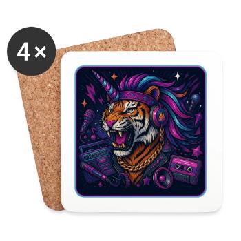 Einhorn Tiger im Party Modus - Untersetzer (4er-Set) - Weiß - Vorne