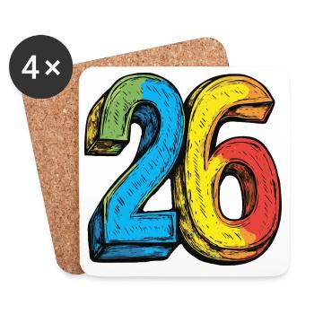 26 Zahl Bunt - Untersetzer (4er-Set) - Weiß - Vorne