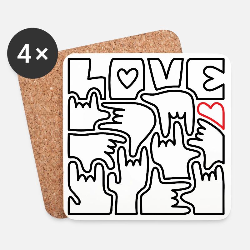 LIEBE – Gebärdensprache Ich liebe dich Schwarz - Untersetzer (4er-Set) - Weiß