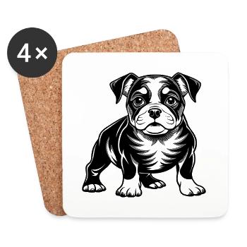 Chiot bouledogue - Dessous de verre (lot de 4) - blanc - Devant