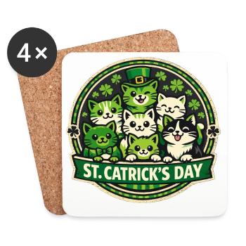 Saint-Catrick, chats mignons, chatons, trèfle irlandais - Dessous de verre (lot de 4) - blanc - Devant