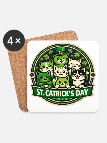 St. Catricks Day Süße Katzen Kätzchen Irisches Kleeblatt - Untersetzer (4er-Set) - Weiß
