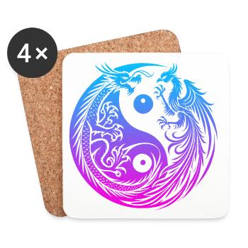 Yin Yang Dragon and Phoenix Neon - Coasters (set of 4) - white - Front