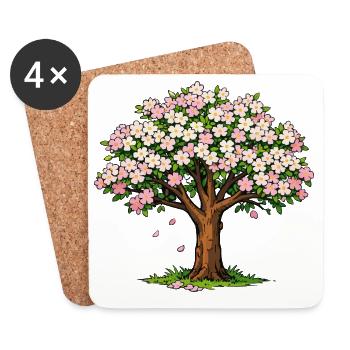 Blütenbaum mit rosa und weißen Blüten - Untersetzer (4er-Set) - Weiß - Vorne