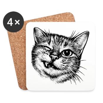 Funny Cat – Winking Halftone Motif - Coasters (set of 4) - white - Front