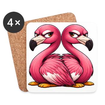 Cute Flamingo Cartoon Friendship Twins Fun - Coasters (set of 4) - white - Front