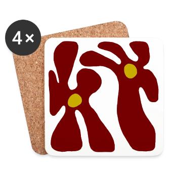 Fleurs rouges : design minimaliste transparent - Dessous de verre (lot de 4) - blanc - Devant